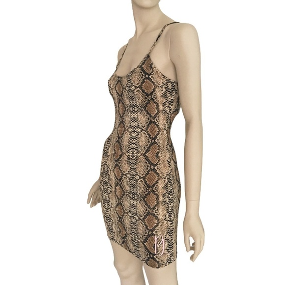 Hera Collection Snakeskin Print Bodycon Bandaid Mini Slip Dress - Picture 5 of 12